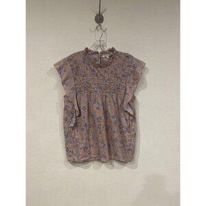 Love The Label Josepha Blouse Womens Medium Purple Floral Ruffle Flutter Top